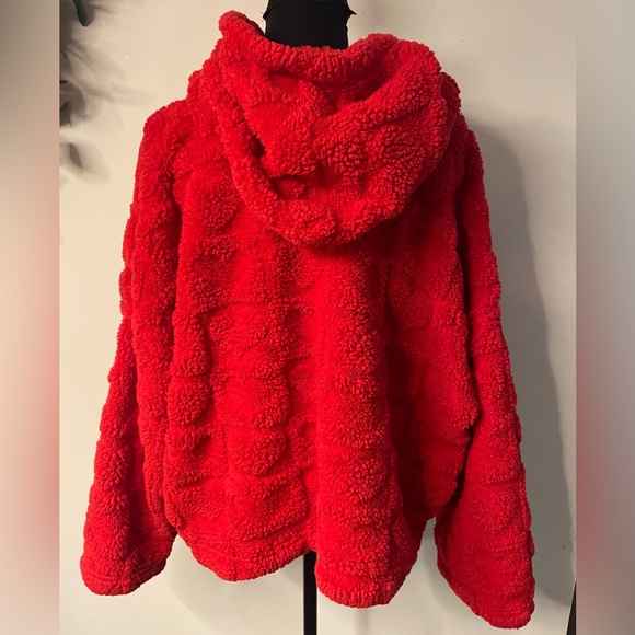Joyspun Women's heart Embossed Plush Hoodie Pajama top red size 2X - Picture 6 of 8
